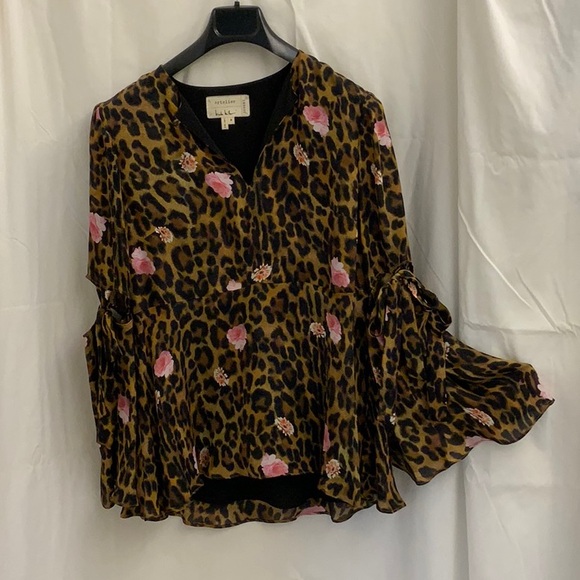 Leopard Print with Pink Flowers Silk-blend Flowing Blouse by Nicole Miller - NWT - Picture 2 of 12
